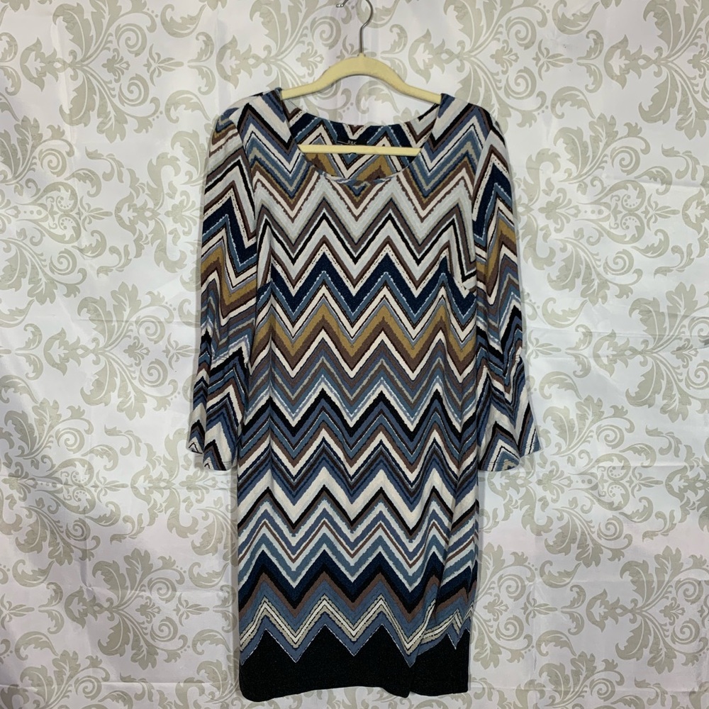 💚2/$19💚R&K Blue Bell Sleeve Sweater Midi Dress L